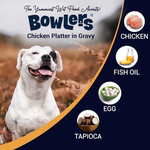 Image of Bowlers Adult Wet Dog Food | Chicken Platter in Gravy |80 GMS (Pack of 6)| Gluten Free | Supports Hydration | Smooth Digestion & Healthy Coat | Shelf Life 24 Months