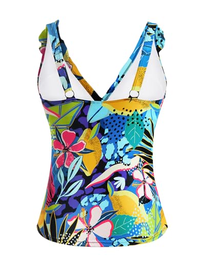 Image of Yonique Women's Tankini Top Only Tummy Control Bathing Suit Top Ruffle Swimsuit Top V Neck Swim Tank Top No Bottom