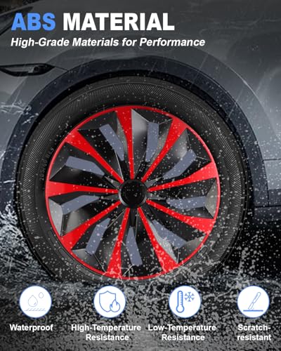 Image of ABX Hubcaps,15 inch hubcaps Set of 4, Wheel Rim Cover ABS Material, Snap On Car Truck SUV Replacement, for Toyota Camry Nissan Mazda etc, Black & Red