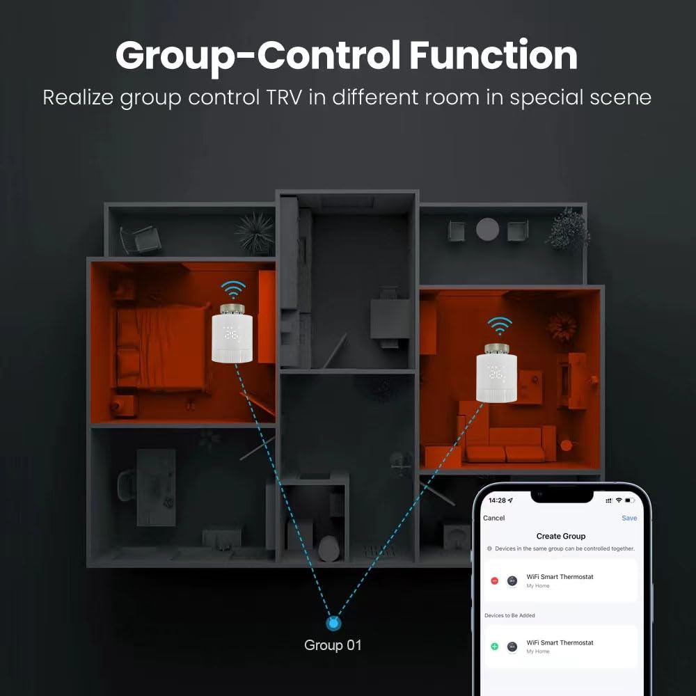 TR-M3Z-WIFI Valvola di controllo della temperatura WiFi add-on compatibile con Alexa, Siri e Google Assistant per il controllo delle app di riscaldamento e spazi singoli digitali