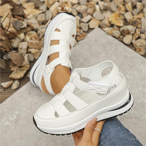 Women's Wedge Sandals, Casual Plus Size Closed Toe Breathable Hollow Platform Wedge Sandals, Summer Comfy Beach Holiday Shoes, for Walk, Travel, Shopping, Your Mother, Daughter, Friend2