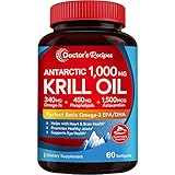 Doctor's Recipes Antarctic Krill Oil, 60 Softgels 1000mg, DHA:EPA at 1:2 Perfect Ratio, 1.5mg Astaxa