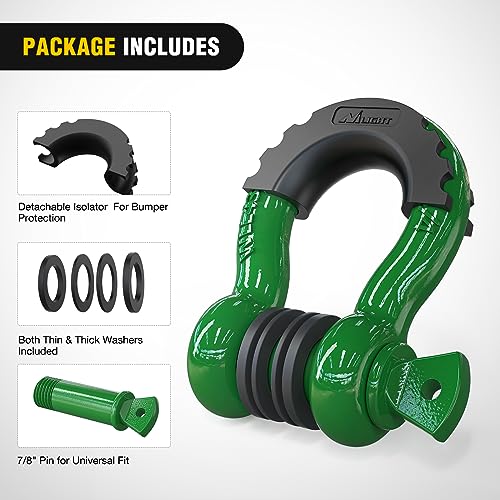 Image of Nilight 2 Pack 3 /4 inch D-Ring Shackle with 7 /8 inch Screw Pin 41,887lbs Break Strength, Heavy Duty Off Road Recovery Shackle with Isolators Washers for Use with Tow Strap, Winch, Off-Road Truck Vehicle