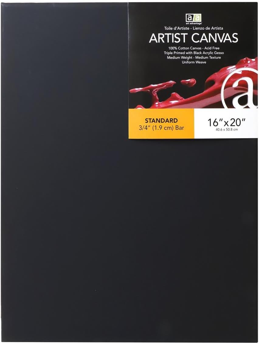 Art Advantage Artist Canvas Visual Edge 16x20, Black, Stretched Canvas for Painting, Blank Canvas for Acrylics & Oils, Canvases for Artists, Professional Pre-Stretched Canvas