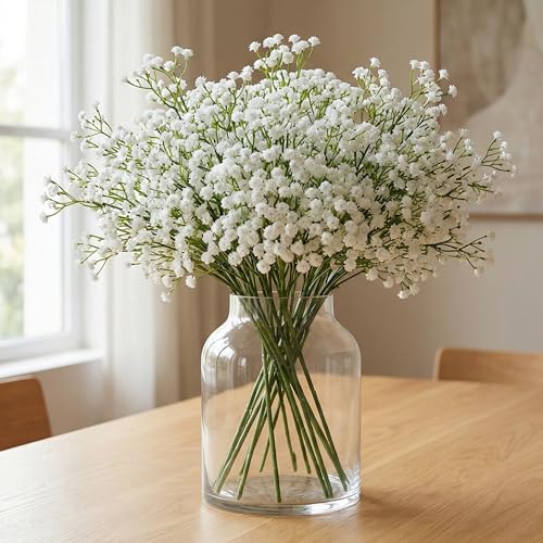 Image of VINSPIRE 20 Pcs Artificial Flowers, Faux Gypsophila Artificial Flowers Baby Breath Bouquet White Fake Flowers Real Touch Flowers for Arrangements Wedding Home Decor Party DIY Wreath Table Centerpieces