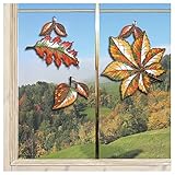 DSD Design-Studio Drechsler Fensterbilder Herbstlaub Plauener Spitze 3er Set Fensterdeko Herbstdeko Stickerei Kastanie, Linde und Eiche
