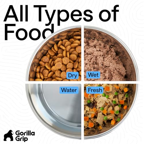 Image of GORILLA GRIP Dog Bowls, Food Grade 304 Stainless Steel, Holds 2 Cups Each (16 fl oz) Food and Water Bowl for Feeding Dogs and Cats, Dishwasher Safe, Rust Resistant, BPA Free Rubber Base Set of 2 Black