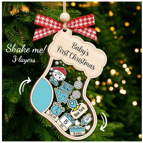 Zikako Baby's First Christmas Ornament 2025 - Personalized First Christmas Ornament, Shaker 3 Layer Baby Ornaments, 5'' Wooden & Acrylic, Babies 1st Christmas, Keepsake Baby Gifts, Newborn Photo Prop