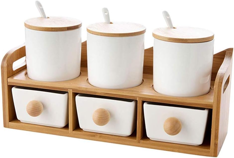 Ceramic Condiment Pots Spice Serving Jars Seasoning Container with Spoons and Stand