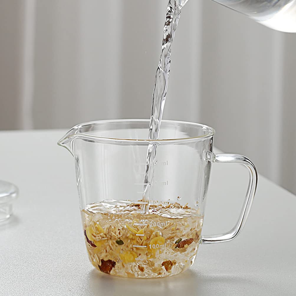 500ml Glass Measuring Cups with Scale Heat Baking Cup Mixing Cups Breakfast Milk Jug with Lid for Children Food Tea Cafe Transparent