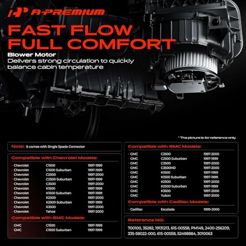 Image of A-Premium Front HVAC Heater Blower Motor Compatible with Chevrolet Tahoe, C1500, K1500, C3500, C1500 /K2500, K1500 /K2500 Suburban & GMC Yukon, C1500, K1500 & Cadillac Escalade, with Fan Cage