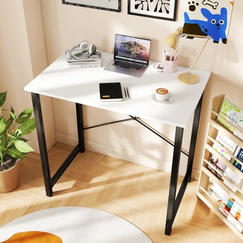 Image of DUMOS 32 Inch Small Computer Desk for Home Office, Modern Study Work Table Simple Style for Bedroom, Writing Desks with X-Shaped ReInchforcement, Black