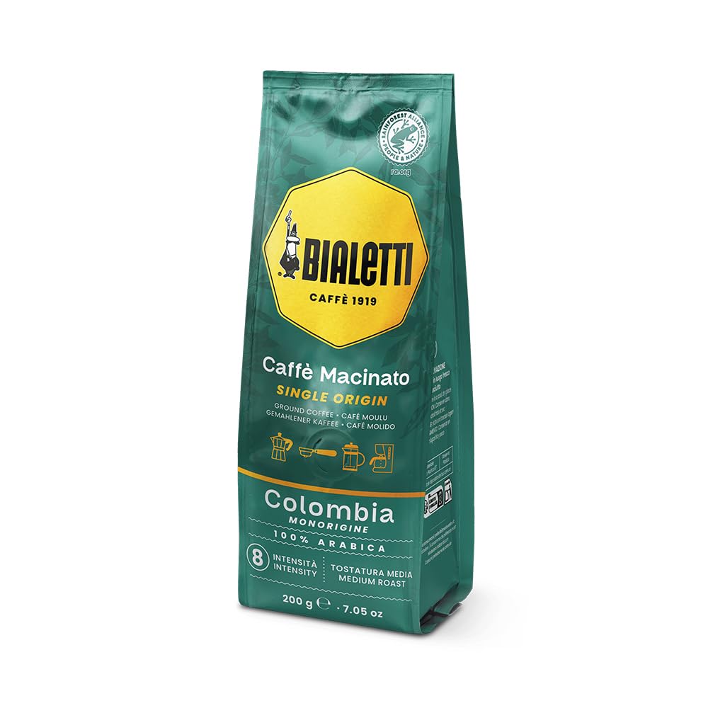 Bialetti Café Moulu Colombie Origine Unique 100 Pour Cent Arabica 200g Torréfaction Moyenne Intensité 8