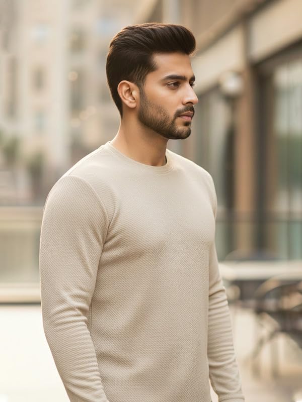 Image of CUBIQ Men's Cotton Blend Solid Slub T-Shirt