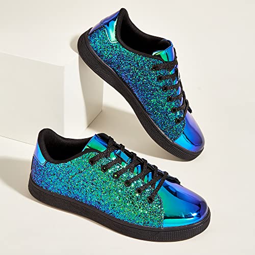 Image of LUCKY STEP Glitter Shoes Sparkly Bling Shiny Bedazzled Lace up Fashion Sneakers for Women