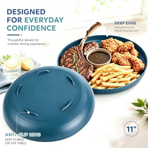 Image of 11In Wheat Straw Deep Plate, Reusable Plastic Plates Set,Dark Blue | Unbreakable Alternative to Melamine Plates Set for Family Kitchen & Outdoor Dining