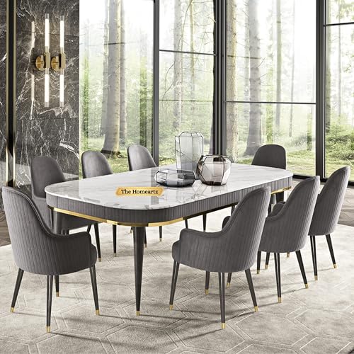 The Homeartz 8-Seater Modern Wooden Dining Table Set | 2 Year Warranty | Created Italian Statuario Marble Top | Elegant Marble Table with 8 Chairs (Da