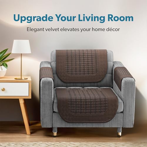Image of Kuber Industries (Set of 16) Soft Stylish & Durable Cotton Sofa Covers 5 Seater with Arms | Aesthetic Sofa Protector & Slipcover for Living Room & Office | Galaxy 1704 - Dark Brown