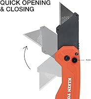 Vista 5 de Klein Tools 44307 FLICKBLADE Folding Utility Knife, Subcompact Design with Quick-Change Triple-Ground Carbon Steel Blade, Dual Locking Positions