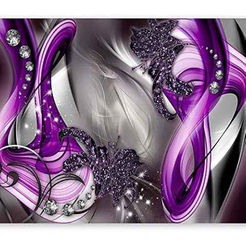 murando PREMIUM Fototapete 350x256 cm Vlies Tapeten Wandtapete XXL Moderne Wanddeko Design Wand Dekoration Wohnzimmer Schlafzimmer Büro Flur Blumen Abstrakt Diamant Violett Grau Blitz a-A-0221-a-d Cover
