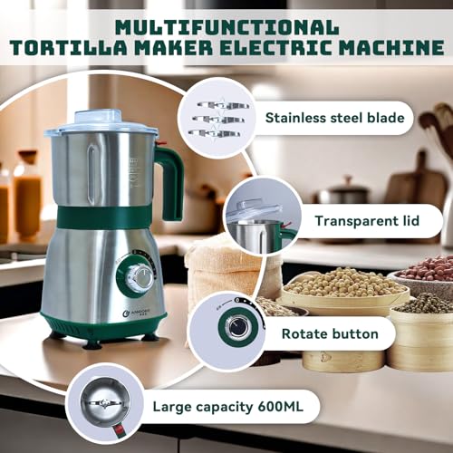 Image of Electric Spice and Nut Grinders - 3 Stainless Steel Blades, 1 Filter, 1 Brush - 500W Grinder for Kitchen, Dry Use (Green)