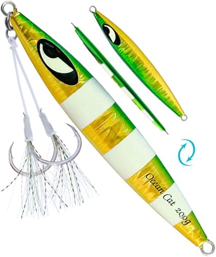 OCEAN CAT Señuelos de pesca con jigging de paso lento, kit de plantillas brillantes para pesca en agua salada con ayuda de anzuelo lento, anzuelo