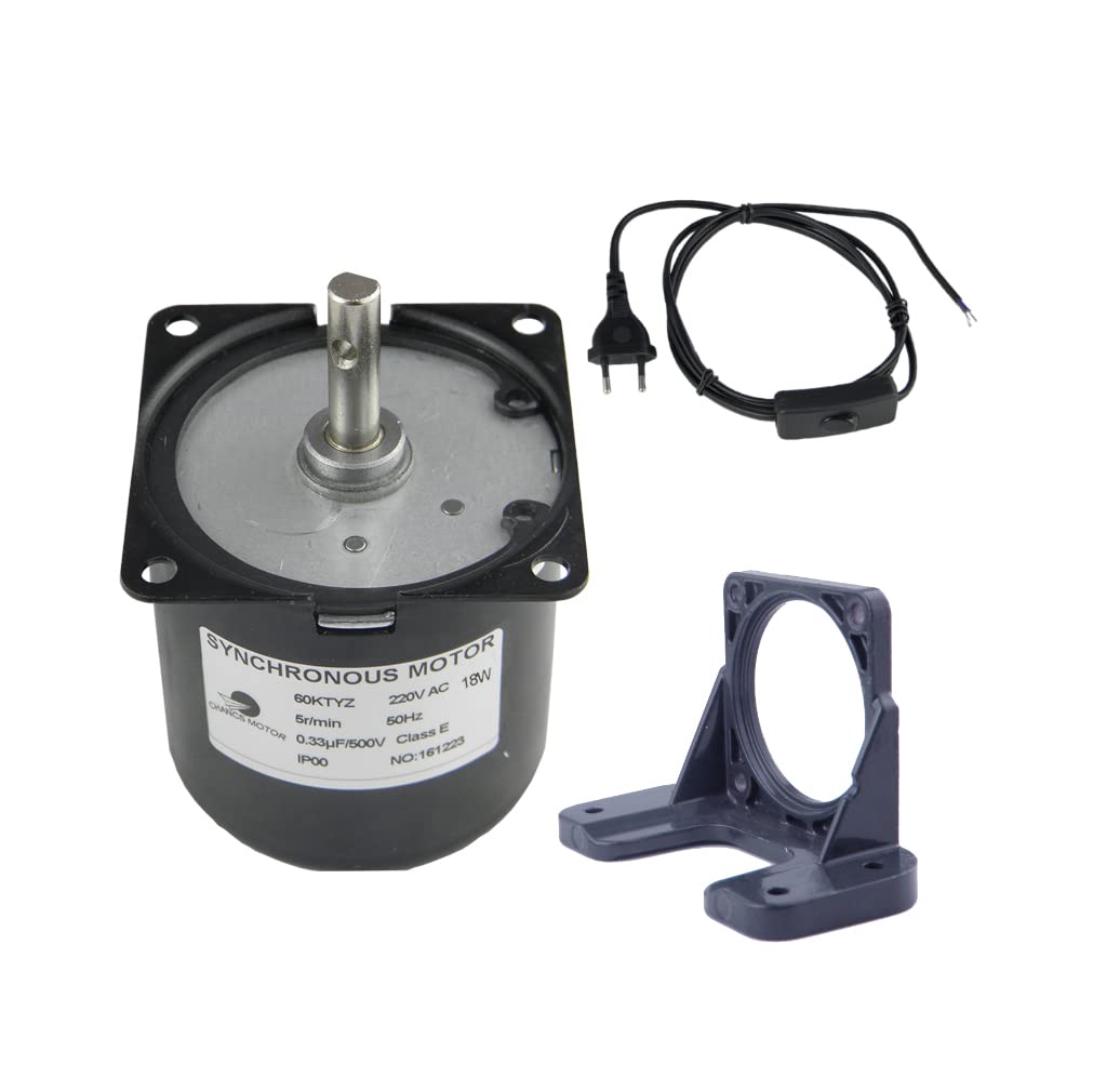 CHANCS Getriebe Motor Kleiner MotorMetallgetriebe für Drehspieß 60KTYZ 220V AC 5r/min Getriebe Elektromotor mit Motorhalter und EU-Netz-Verlängerungskabel