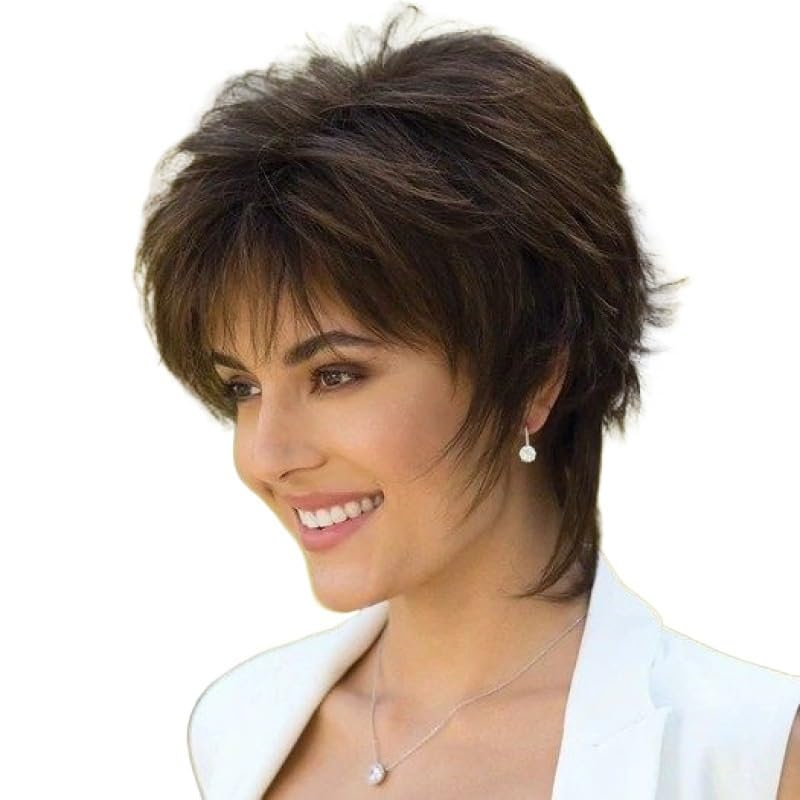 Amazon.co.jp: 女性用ショートヘアウィッグ ブラウン ピクシーボブ 
