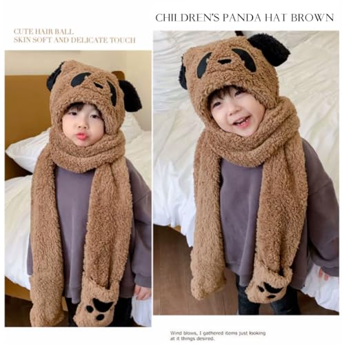 Image of Kids Winter Hat Gloves Scarf Set,Cute Panda Hat with Movable Ears Thick Warm Hood Cap for Girls Boys 4-10 Years Old