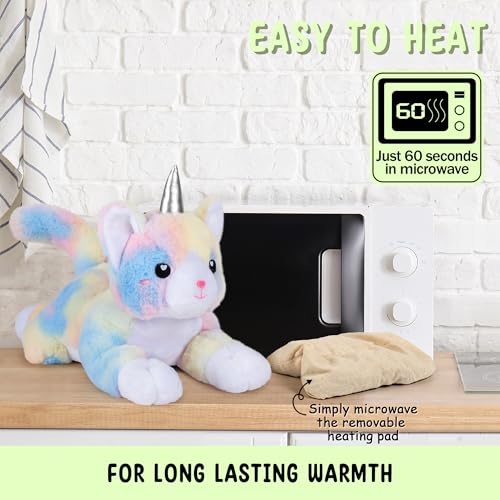 Image of Happy Fuel Kittycorn Cat Stuffed Microwavable Animal - 1.5 lb Unscented Weighted Heating Pad Catticorn Plush, Soft Rainbow Unicorn Cat for Warmth & Comfort, for Women Girls Adults & Kids