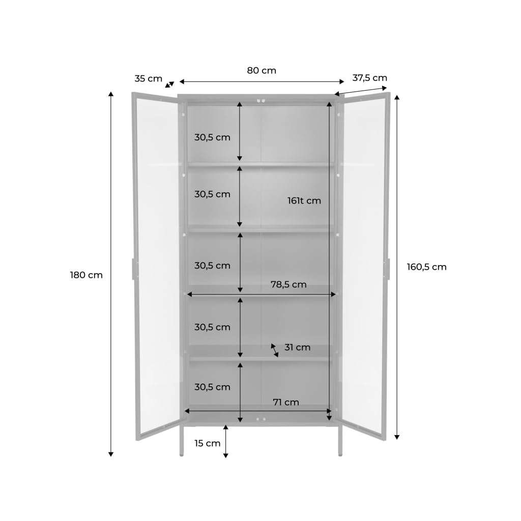 Alice's Garden sweeek - Buffet. vaisselier Acier et Verre trempé 2 Portes 180cm Beige - Arkansas