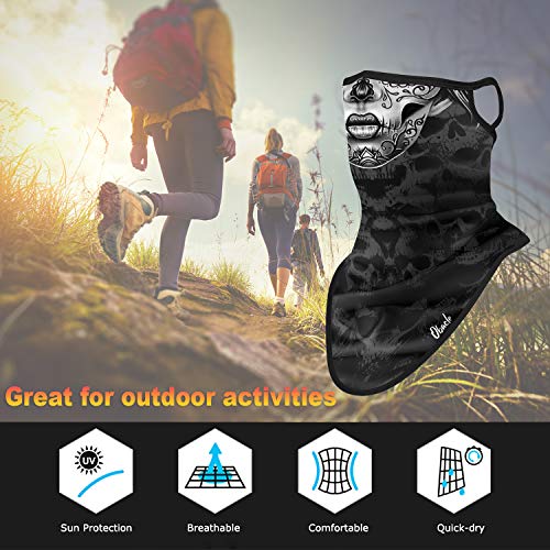 Obacle Bandana Face Mask With Ear Loops Neck Gaiter Face Mask Scarf Face Cover For Men Women (Skull Flower Face Gray Lip) #TOP5