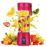 Botella Licuadora Portátil, Bestcool 400ml Mini Licuadora Mezclador de Frutas Recargable Botella Licuadora de frutas Frescos para Batidos de Leche de Frutas Regalo para Casa Viaje Exterior (Rosa)