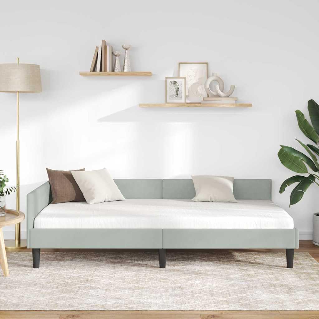 ACAGALA Tagesbett 100x200 cm, Bettgestell mit Kopfteil und Lattenrost, Eckbett in Stoff ohne Matratze, Jugendbett Einzelbett Gästebett Schlafsofa für Schlafzimmer Wohnzimmer, Hellgrau
