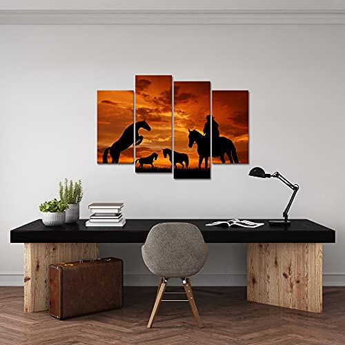 Canvbay 4 Pcs Cowboy Canvas Wall Art Western Rodeo Cowboy Silhouette At Sunset Canvas Paintings Running Horse Canvas Prints Artwork For Home Bedroom Decor Framed And Ready To Hang #TOP2