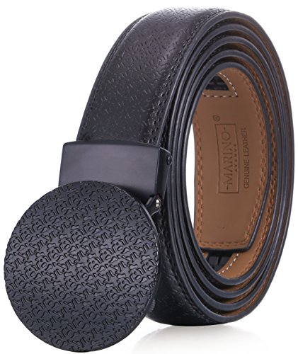 Marino Men’s Genuine Leather Ratchet Dress Belt With Automatic Buckle, Enclosed in an Elegant Gift Box - Round Foulard -Deep Charcoal - Adjustable from 38