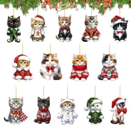 14 Stück Weihnachtsbaum Katzen Anhänger, Weihnachtskatze Hängende...