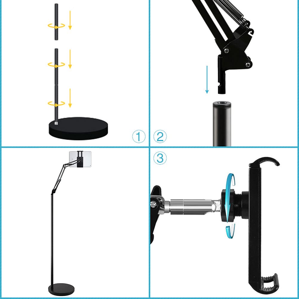 Soporte de metal resistente para teléfono/tableta, soporte universal para teléfono móvil, soporte perezoso, rotación de 360°, cuello de cisne, brazo largo flexible (negro, 1.7 m)