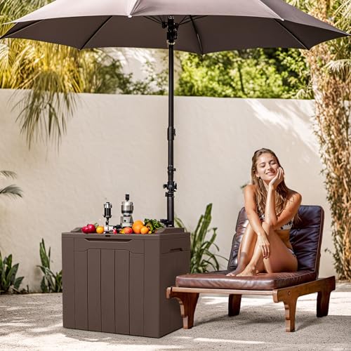 Image of Devoko 31 Gallon Waterproof Outdoor Storage Box Resin Deck Box Lockable and UV Resistant for Patio Furniture,Garden Tools (Brown)