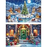Doreenstar 2 Stück Diamond Painting Weihnachten 40x30 CM, 5D Diamant Painting Bilder Weihnachten Winter Set für Erwachsene Kinder, DIY Vollbohrer Xmas Landschaften Diamant Malerei für Home Wand Décor