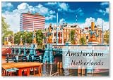 Imán para nevera de Ámsterdam con canal en el centro de Holanda