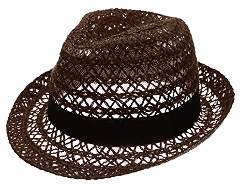 MIRMARU Summer Foldable Trilby Short Brim Lightweight 100% Linen Crushable Fedora Hat with Band(Coffee)