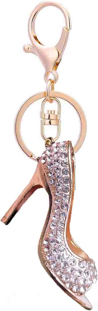 Shoe Keychain High Heel Rhinestone Keychain for Women Gold Keychain Inlaid with Crystals Purse Charms for Handbags