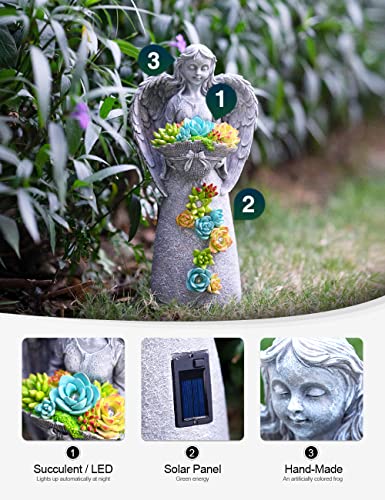 Clayflower Garden Statues, Solar Angel Figurines Succulents Cute With 6 Led Lights Garden Sculptures Decorations For Outside, Mom, Patio, Balcony, Yard, Lawn - Worth Gifts #TOP2