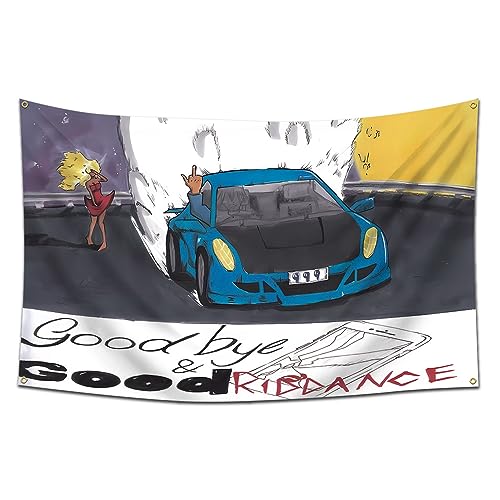 DecrPlus Juic Flag 3x5ft Wrld Goodbye Good Riddance Rapper Tapestry Magic Car Wall Hanging Banner Bedroom Living Room Dorm Garage Man Cave Decoration (HD Printing Durable 150D Polyester)