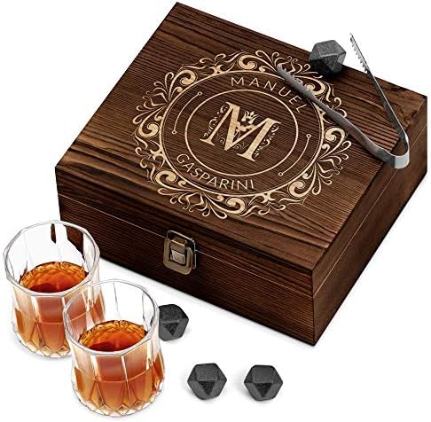 Set Whisky NVIYAM - 2 Bicchieri, 8 Pietre Refrigeranti, Coaster E Pinza