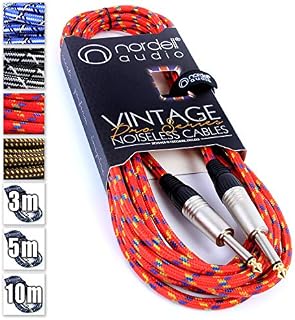 Premium Braided Guitar Cable: 5m / 15ft Mono 1/4 inch Jack Lead for Bass, Electric, Keyboard, Amp etc.