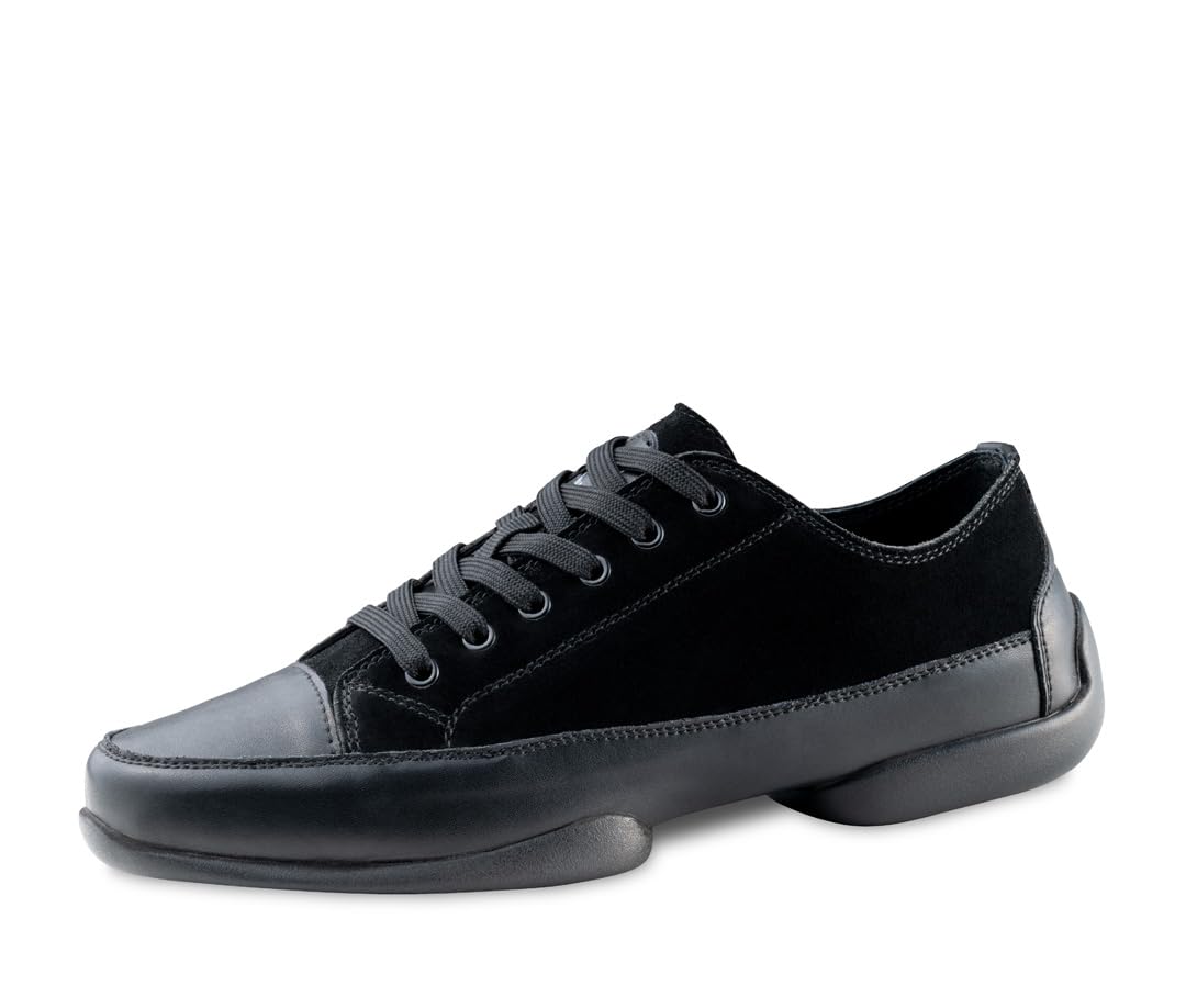 Anna Kern Męskie sneakersy Dance 4005 – skóra welurowa/skóra czarna – podzielona podeszwa PU – szerokość normalna – wymienna wkładka – 1 cm obcas Sneaker