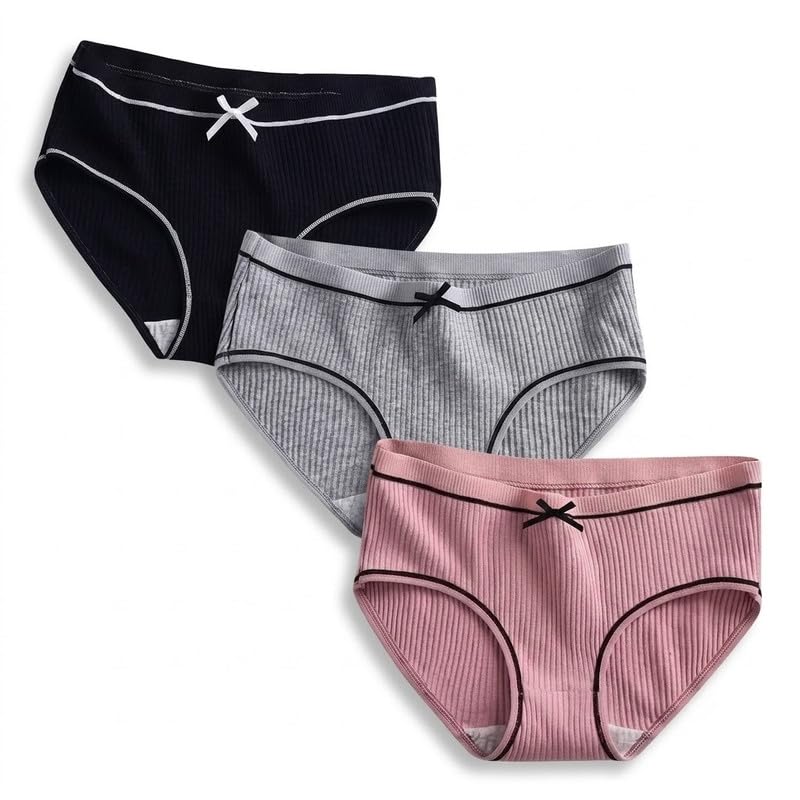 Women’s Ribbed Cotton Panties with Bow – Soft Breathable Bikini Underwear, Cute Stretch Everyday Briefs, Comfortable Low Rise Panties Multipack Pack of 3-image-14