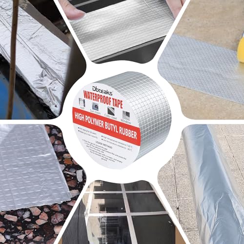 DBREAKS 100mm*10m*1.5mm Aluminium Butylband, Alu Wasserdichtes Klebeband, Alufolie Selbstklebend Reperaturband, Butylband Dichtungsbänder, Aluminiumfolie Tape Flachdach, Butylkautschuk Klebeband
